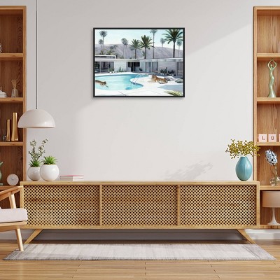 30" x 23" Black Framed Canvas Wall Art with Tigers by Pool