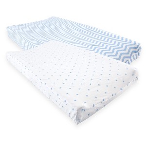Luvable Friends Baby Boy Fitted Changing Pad Cover, Blue Chevron Stars, One Size - 1 of 1