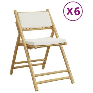 vidaXL 6 Piece Folding Bistro Chairs with Cushions - Bamboo, Cream White, Patio/Garden Furniture - 1 of 4