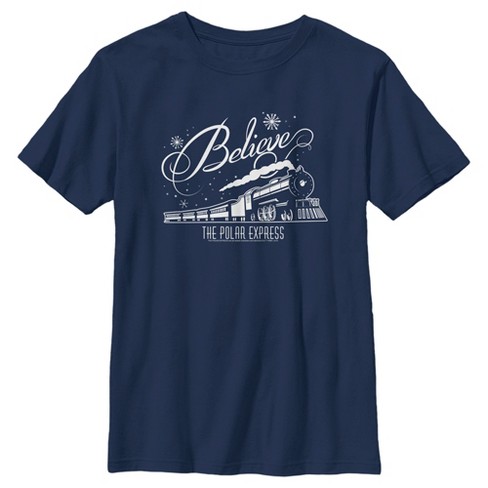 Boy s The Polar Express Believe Retro Train T Shirt Navy Blue Large