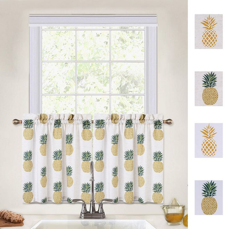 Whizmax Pineapple Print Tier Small Half Window Curtains for Bathroom Kitchen Cafe, 1 of 7