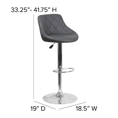 Contemporary Gray Vinyl Adjustable Swivel Barstool with Chrome Base