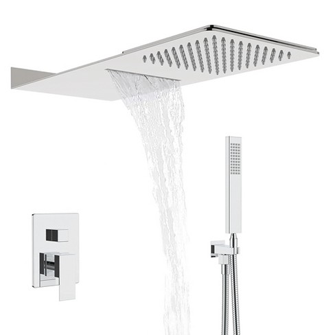 Hongtoo Stainless Steel Chrome Multifunction Ceiling Wall Mounted High Pressure Rain Waterfall Showerhead System with 100 Silicone Nozzles - image 1 of 4