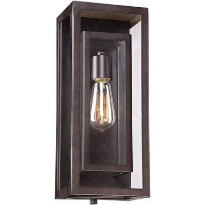 Possini Euro Design Modern Outdoor Wall Light Fixture Bronze Double Box 15 1/2" Clear Glass Exterior House Deck