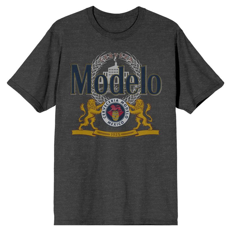 Modelo Beer Logo Crest Mens Charcoal Heather Graphic Tee, 1 of 4