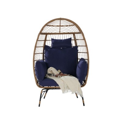Wicker Egg Chair,Rattan Egg Chair Indoor Outdoor,Oversized Large Egg Chairs 600lbs with Cushion and Pillow for Porch, Backyard, Balcony