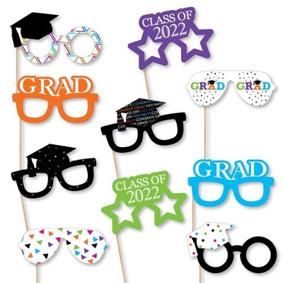 Big Dot of Happiness Hats Off Grad Glasses - 2022 Paper Card Stock Graduation Party Photo Booth Props Kit - 10 Count