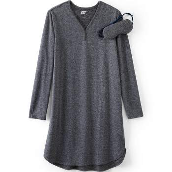 Lands' End Women's Cozy Gown Sleep Set - Shirt Gown and Mask - X Large - Gray Melange