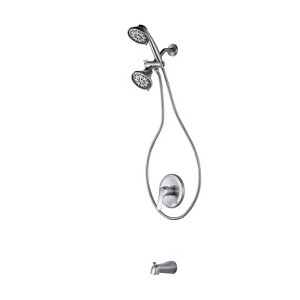 WOWOW Single Handle 8-Spray Patterns Tub and Shower Faucet 1.8 GPM with Handheld Shower in Brushed Nickel (Valve Included) - 1 of 4