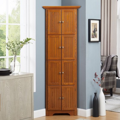 Alilang Corner Storage Tall Cabinet Kitchen Pantry 8 Doors 4 Shelves Classic 6 Feet-Brown