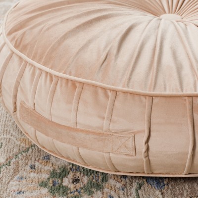 Champagne Velvet 18" Round Tufted Floor Pillow