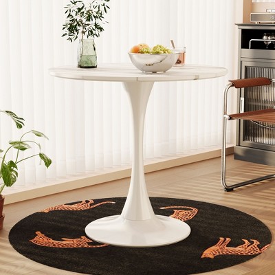 CAVINAS Dining Table Round Dining Table Tulip Bar Table with Pedestal Base for Kitchen, White