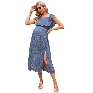 Women's Off Shoulder Split Casual Maxi Dress Photography Dress - 1 of 1
