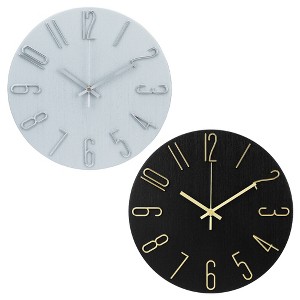 REGALWOVEN 2 Pcs Plastic Classic Battery Powered Silent Non-Ticking Wall Clock 12 x 12 Inches - 1 of 4
