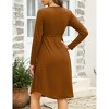 Women's High Waist Drawstring Dress Casual V-Neck Pleated Button Down Long Sleeves Knee Length Midi Dresses - 3 of 4