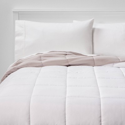 Full/Queen Reversible Microfiber Solid Comforter White/Light Gray - Room Essentials™