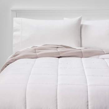 Twin/Extra Long Twin Reversible Microfiber Solid Comforter White/Light Gray - Room Essentials™