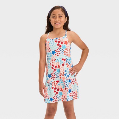 Girls' Spaghetti Strap Stars Tiered Dress - Cat & Jack™ White M