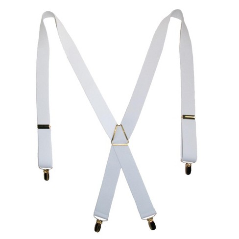 CTM Men's Elastic X-Back Suspenders with Brass Hardware White