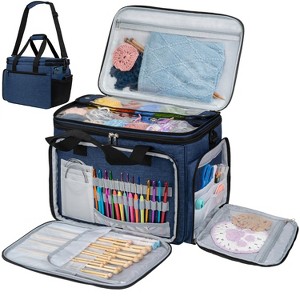 PAVILIA Knitting Bag Yarn Storage Tote, Large Crochet Organizer Holder for Crocheting Knitter Project Accessories Supplies Set Gifts - 1 of 4