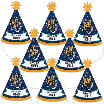 Big Dot of Happiness Blast Off to Outer Space - Mini Cone Rocket Ship Baby Shower or Birthday Party Hats - Small Little Party Hats - Set of