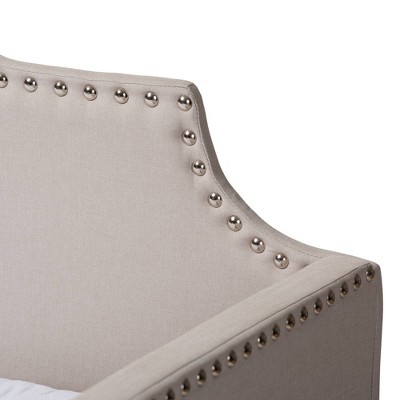 Beige Twin Upholstered Daybed with Nailhead Trim and Trundle