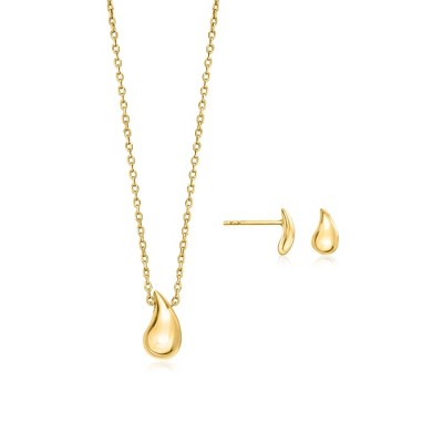 Ross-Simons Italian 18kt Gold Over Sterling Jewelry Set: Teardrop Earrings and Necklace Size 18
