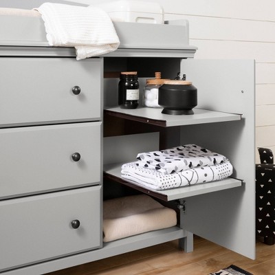 Soft Gray Changing Table Dresser with Drawers and Cabinet