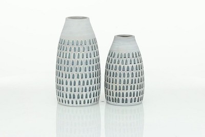 Gray Ceramic Patterned Urn-Shaped Table Vase Set