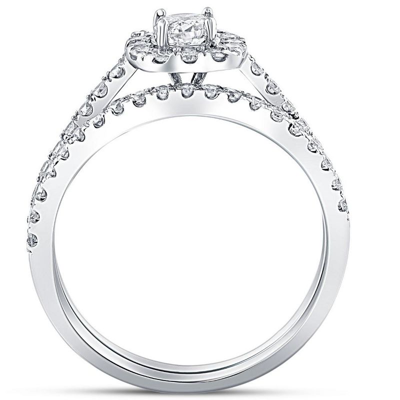 Pompeii3 1ct Cushion Halo Diamond Engagement Wedding Ring Set 14K White Gold, 2 of 6