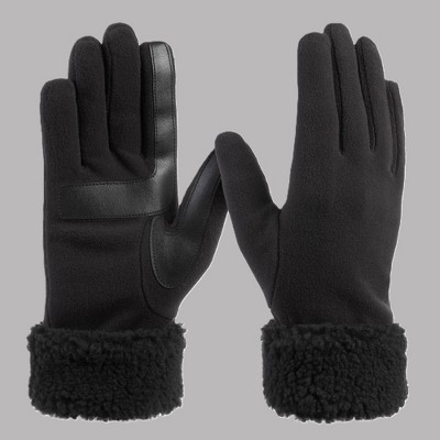Isotoner Recycled Fleece Glove with Berber Cuff - Black