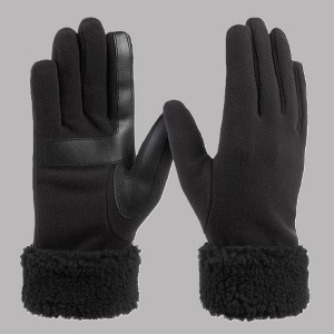 Isotoner Recycled Fleece Glove with Berber Cuff - Black - 1 of 3