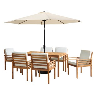 Alaterre Furniture 8pc Outdoor Patio Dining Set, Okemo Table with 10' Auto Tilt Umbrella - 1 of 4