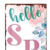 HomeRoots 36" White Pink And Blue Solid Wood Floral Bouquet Hello Spring Porch Sign - 4 of 4