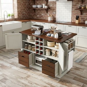 Whisen 54" Kitchen Island & Kitchen Storage Cart with Drop Leaf, 2 Doors, 2 Drawers, Spice Rack - 1 of 4