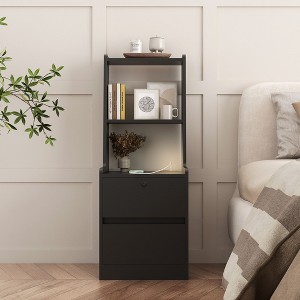Sapphtopaz Modern Nightstand with Charging Station & Night Light Bedside Table with Bookshelf & Drawers Side Table for Bedroom,Living Room - 1 of 4
