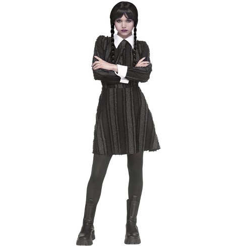 Ladies Creepy Girl Wednesday Addams Adults Halloween Fancy Dress Costume