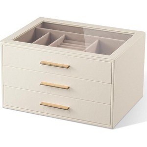 3-Layer Jewelry Organizer with Glass Window in Ivory and Pink - 1 of 4