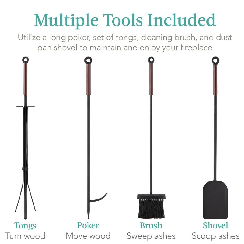 Best Choice Products 5-Piece Modern Contemporary Indoor Outdoor Antique Fireplace Tool Set w/ Ergonomic Handles, 3 of 8