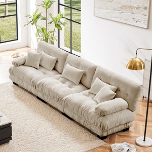 134" Modular Chenille Sectional Sofa with Deep Cloud Cushions & Round Bolster Arms, 3 Seater  Couch for Living Room-3irtyhousy - 1 of 4