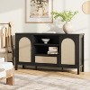 Rattan Sideboard Buffet Cabinet with Drawer & Open Shelves, Boho Farmhouse Coffee Bar for Kitchen, Dining or Living Room - 3 of 4
