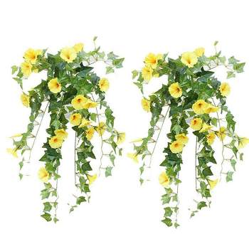 2 Pieces Artificial Vines Flower Morning Glory Hanging Plants,Fake Green Ivy Plant, Plastic Flower Bouquet for Office Garden Decor