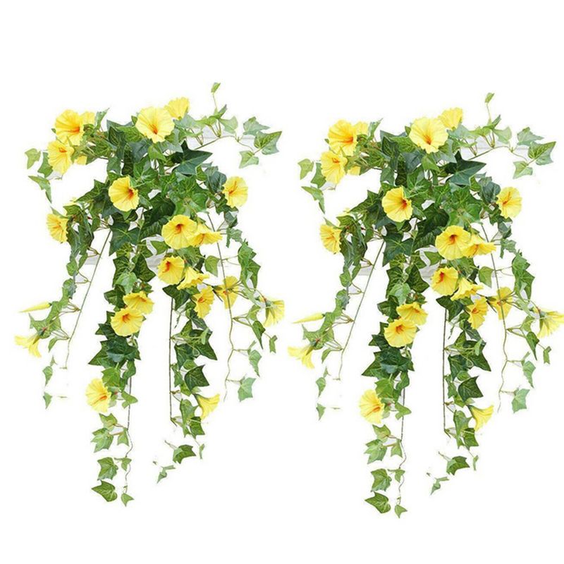 2 Pieces Artificial Vines Flower Morning Glory Hanging Plants,Fake Green Ivy Plant, Plastic Flower Bouquet for Office Garden Decor, 1 of 5