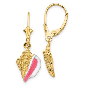 Black Bow Jewelry Pink & White Enameled Conch Shell Dangle Earrings in 14k Yellow Gold - 1 of 4