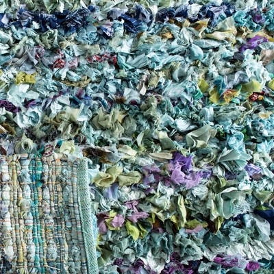 Rio Shag 6' Square Blue and Multicolor Handmade Area Rug