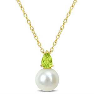 EVERLY JEWELRY  |   2/5 CT TGW Peridot And 8.5 - 9 MM White Freshwater Cultured Pearl Fashion Pendant With Chain Yellow Silver - 1 of 3