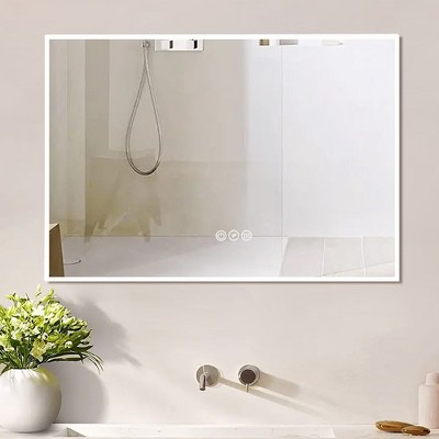 DOMETOUR 40 x 28 in. Rectangular Acrylic Framed Dimmable Anti-Fog LED Bathroom Vanity Mirror