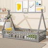 CAVINAS Twin Size Wood Montessori Bed with Safety Guardrails,Modern Tent-Shaped Floor Bed with Slats and Door,Toddler Bed for Bedroom - 2 of 4