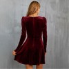 Womens Velvet Dress V Neck High Waist Surplice Christmas Dress Slim Fit Flared Mini Dress for Night Date Evening Events - 2 of 4