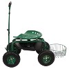 Sunnydaze Outdoor Lawn and Garden Heavy-Duty Steel Rolling Gardening Cart with Extendable Steer Handle, Swivel Chair, Tool Tray, and Basket - image 2 of 4